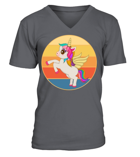 Cute Kawaii Unicorn Retro Sunset Vintage V-Neck T-shirt