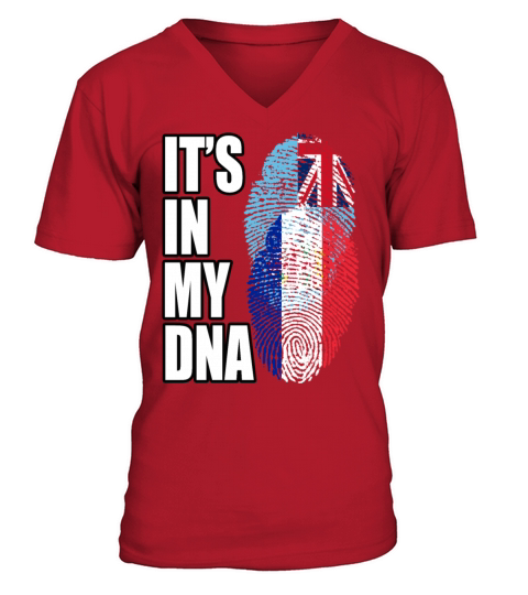 Fijian And French Mix Heritage DNA Flag V-Neck T-shirt