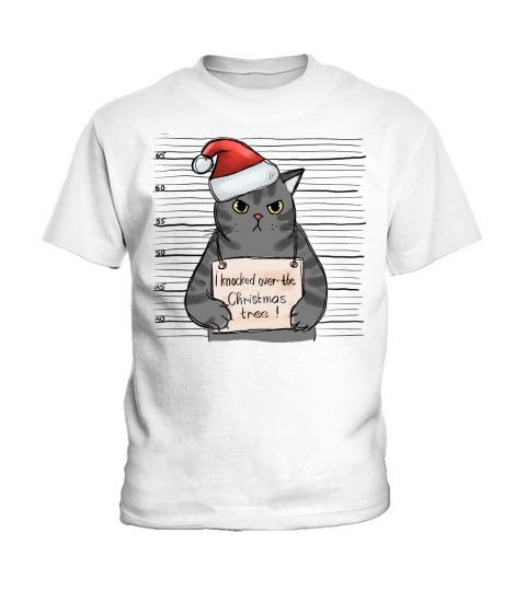 Funny Cat Christmas, I Knocked Over Christmas Tree Kids T-Shirt