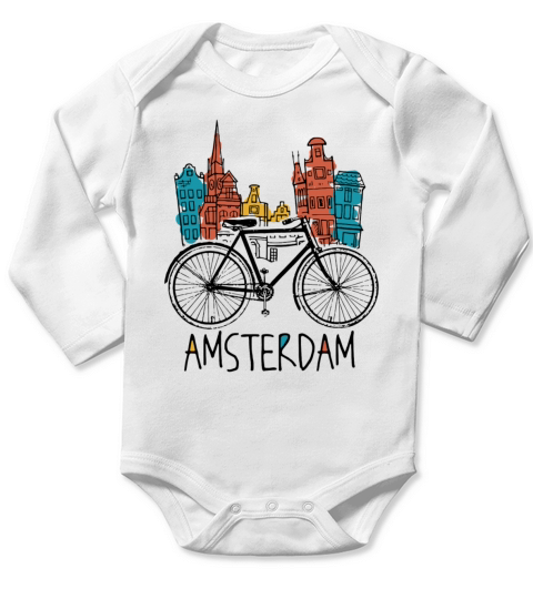 Amsterdam Vintage Retro Bicycle Bike Netherlands Long Sleeve Baby One-Piece