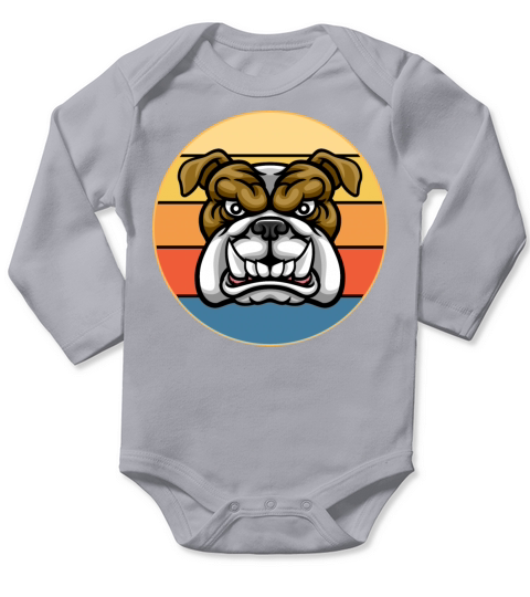 Bulldog Dog Breed Vintage Retro Sunset Long Sleeve Baby One-Piece