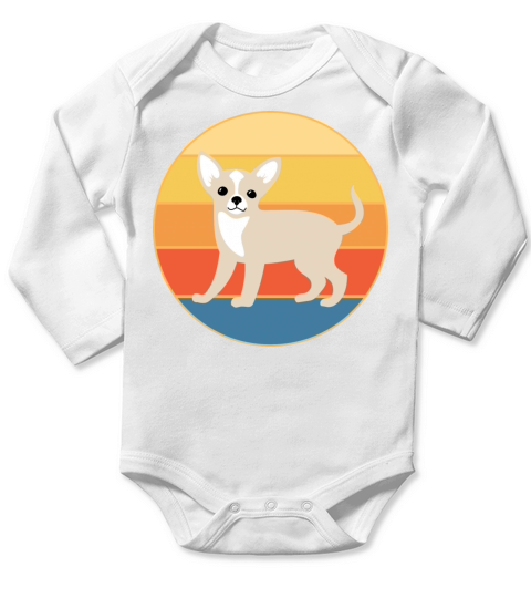 Cute Chihuahua Dog Breed Vintage Retro Sunset Long Sleeve Baby One-Piece