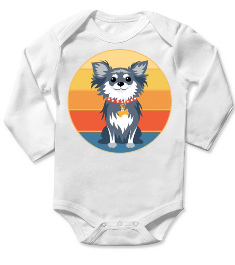 Cute Chihuahua Dog Breed Vintage Retro Sunset Long Sleeve Baby One-Piece