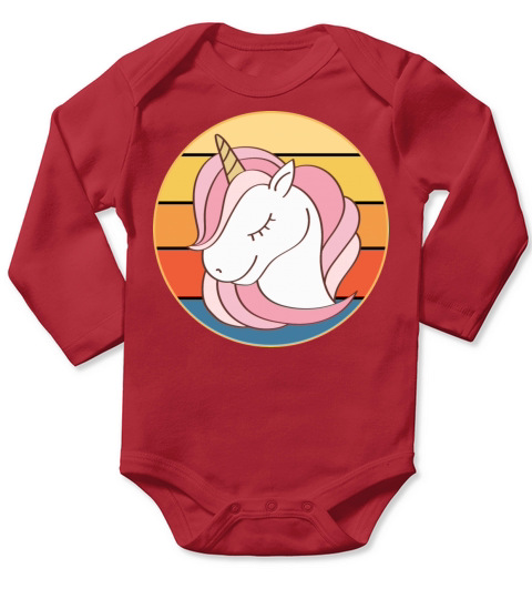 Cute Kawaii Unicorn Retro Sunset Vintage Long Sleeve Baby One-Piece