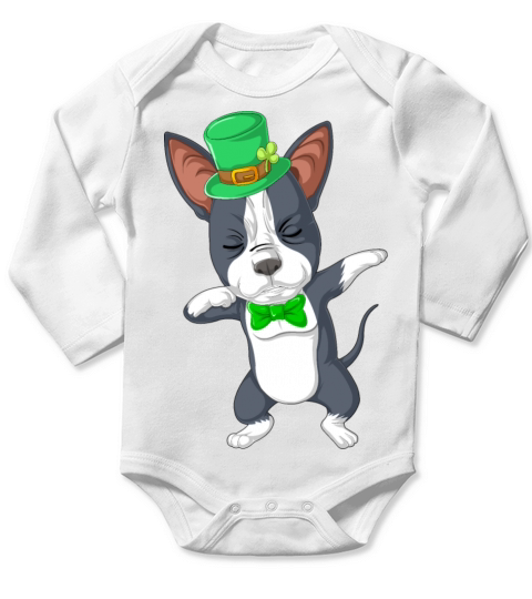 dabbing boston terrier st patricks day Long Sleeve Baby One-Piece