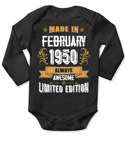 February 1950 Vintage Birthday Present Long Sleeve Baby One-Piece