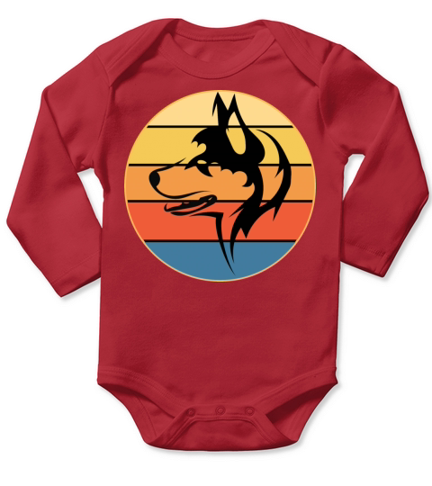 Funny Kawaii Cute Husky Dog Vintage Retro Sunset Long Sleeve Baby One-Piece