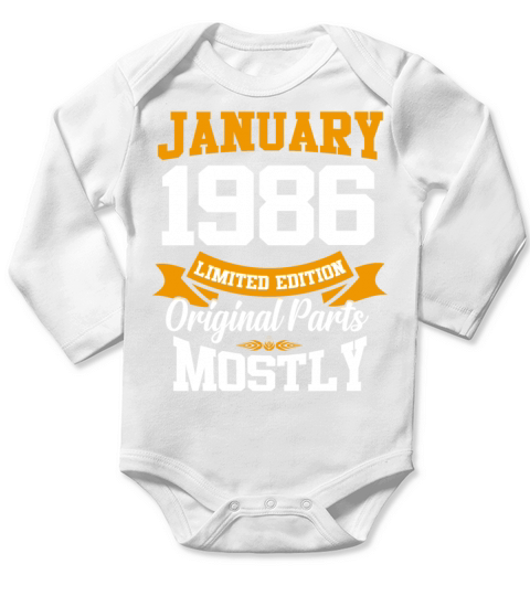 January 1986 Limited Edition Birthday Present Long Sleeve Baby One-Piece