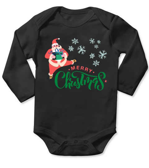 Merry Christmas in Green Font and Pink Santa Long Sleeve Baby One-Piece