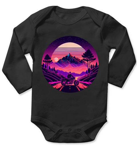 Retrowave Synthwave 80s Design Long Sleeve Baby One-Piece