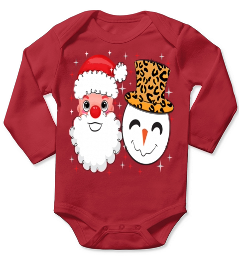 Santa and Snowman Leopard Sparkle Long Sleeve Baby One-Piece