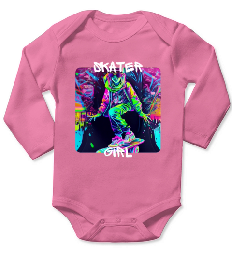 Skater Girl - cool girl skates on the street 1 Long Sleeve Baby One-Piece