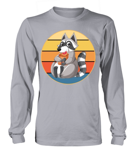 Cute Raccoon Eating Donut Vintage Retro Sunset Long sleeved Unisex