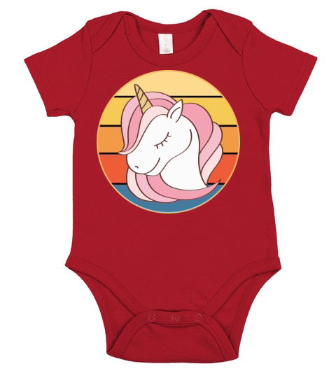 Cute Kawaii Unicorn Retro Sunset Vintage Short Sleeve Baby One-Piece
