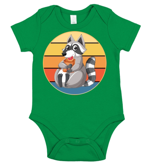 Cute Raccoon Eating Donut Vintage Retro Sunset Short Sleeve Baby One-Piece