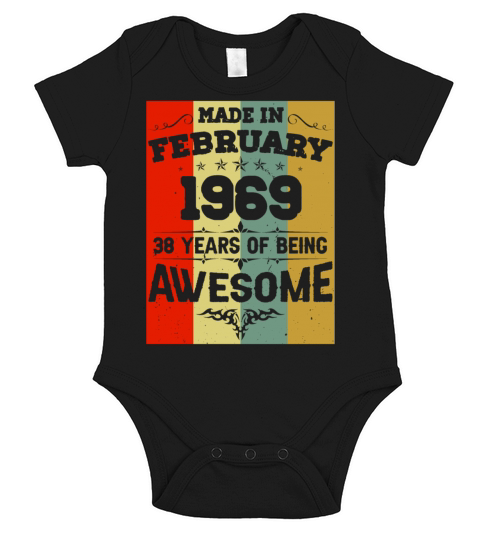 February 1969 Vintage Birthday Present Short Sleeve Baby One-Piece