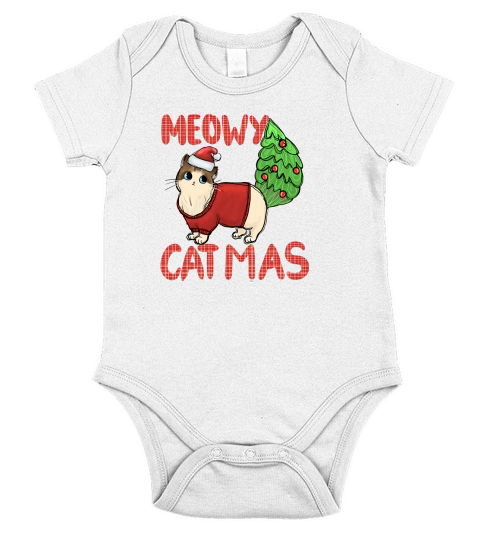 Funny Cat Christmas, Meowy Catmas Short Sleeve Baby One-Piece