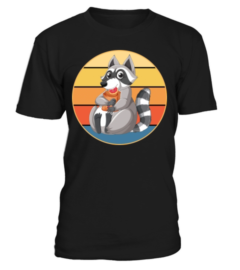 Cute Raccoon Eating Donut Vintage Retro Sunset T-Shirt Unisex