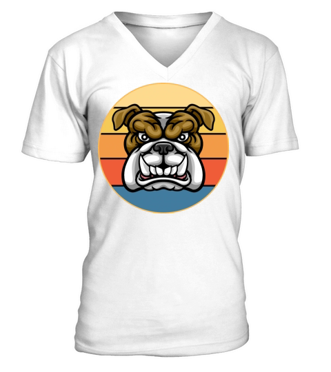 Bulldog Dog Breed Vintage Retro Sunset V-Neck T-shirt