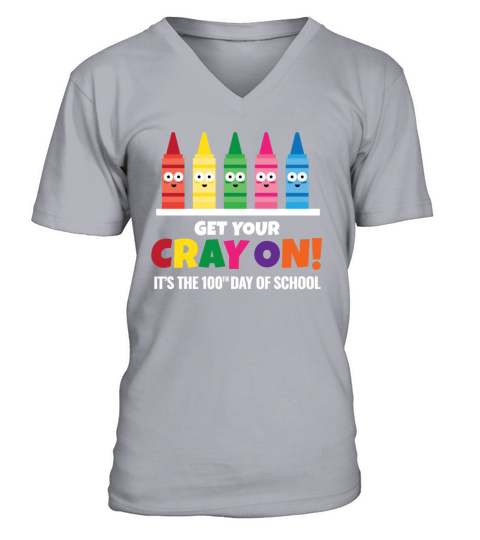 Crayon Pun One Hundred Days of School Design V-Neck T-shirt