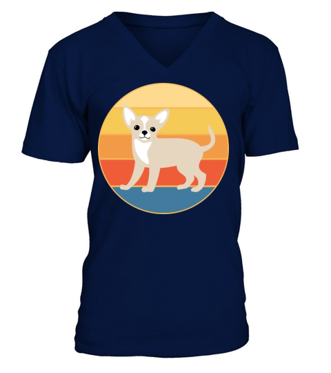 Cute Chihuahua Dog Breed Vintage Retro Sunset V-Neck T-shirt