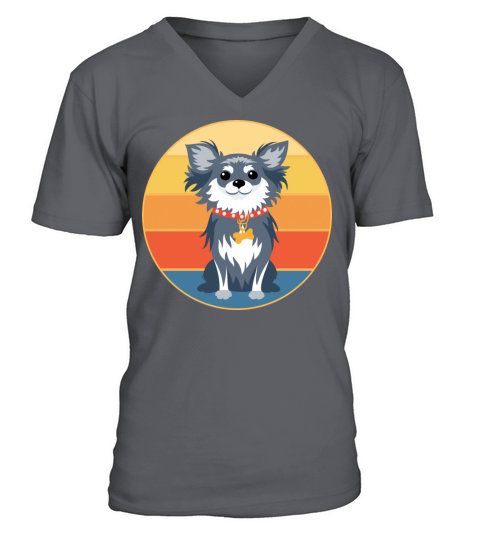 Cute Chihuahua Dog Breed Vintage Retro Sunset V-Neck T-shirt