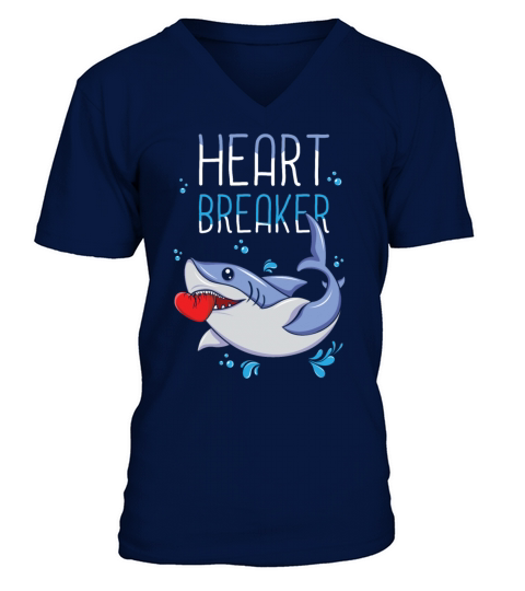 Cute Shark Heart Break Funny Hearts Day Valentines V-Neck T-shirt