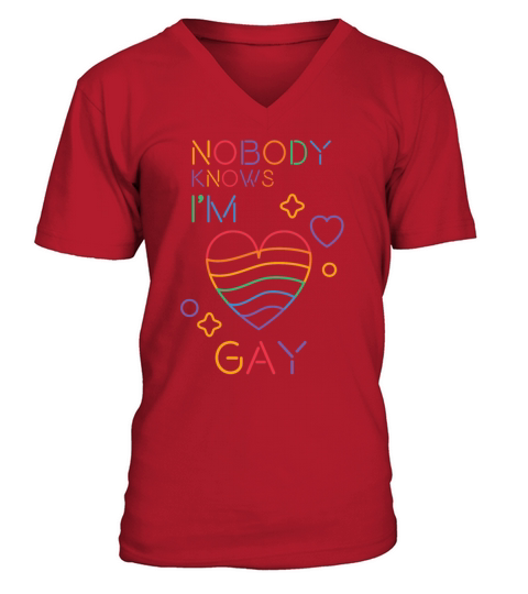 Nobody Knows Im Gay LGBT Pride Month Rainbow Colo V-Neck T-shirt
