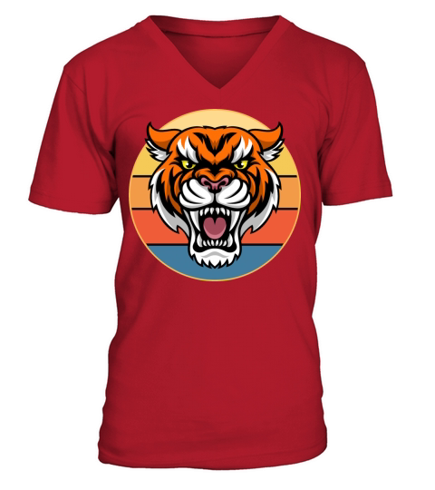 Tiger Big Cat Vintage Retro Sunset V-Neck T-shirt