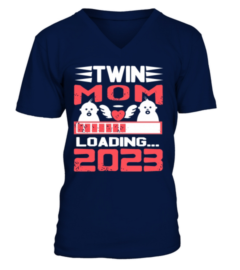 Womens Twin Mama Twin Mom to Be Pregnancy V-Neck T-shirt