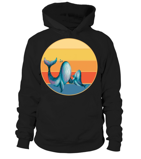 Cute Kawaii Whale Retro Sunset Vintage Ocean Hoodie Unisex