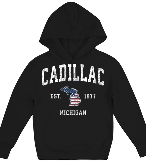 Cadillac Michigan MI Vintage American Flag Sports Kids Hoodie
