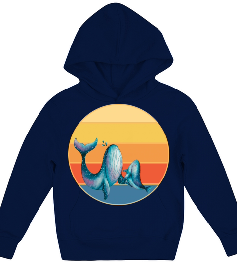 Cute Kawaii Whale Retro Sunset Vintage Ocean Kids Hoodie