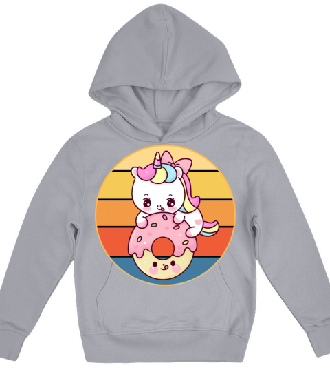 Cute Unicorn Eating Donut Vintage Retro Sunset Kids Hoodie