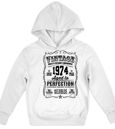 Vintage 1974 Aged to Perfection Black Print Kids Hoodie
