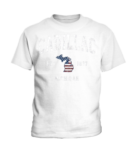 Cadillac Michigan MI Vintage American Flag Sports Kids T-Shirt