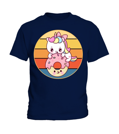 Cute Unicorn Eating Donut Vintage Retro Sunset Kids T-Shirt