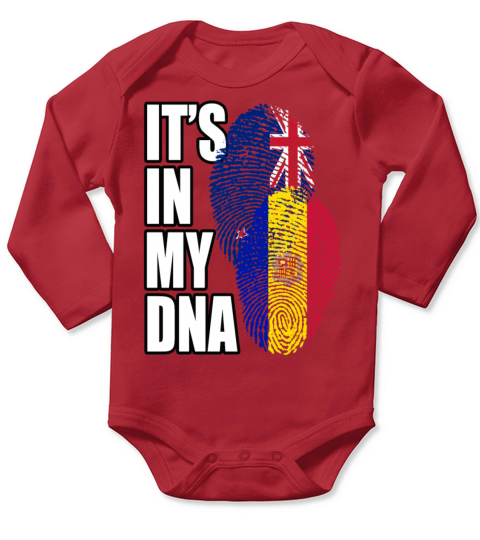 Andorran And New Zealand Mix Heritage DNA Flag Long Sleeve Baby One-Piece