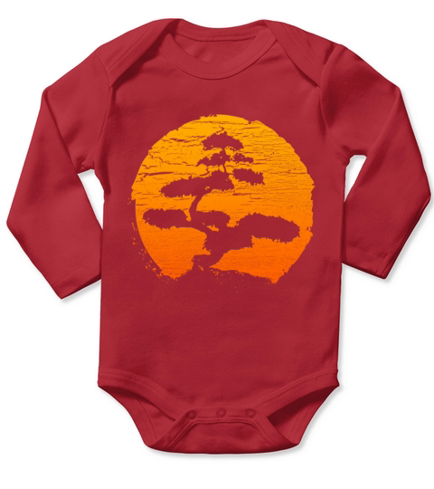 Bonsai Tree Orange Sunset Retro Buddhist T-Shirt Long Sleeve Baby One-Piece