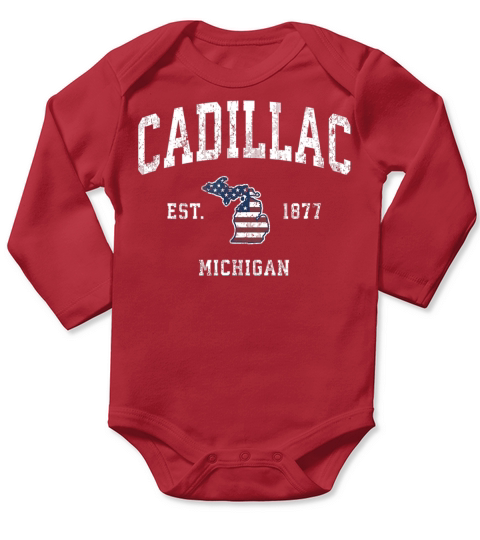 Cadillac Michigan MI Vintage American Flag Sports Long Sleeve Baby One-Piece