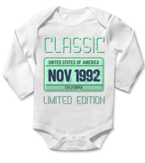 Classic November 1992 Long Sleeve Baby One-Piece