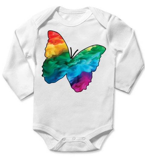 Colorful Rainbow Butterfly With Smoke And Fog Long Sleeve Baby One-Piece