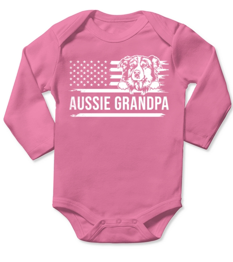 Cute AUSSIE dog vintage america flag art grandpa Long Sleeve Baby One-Piece