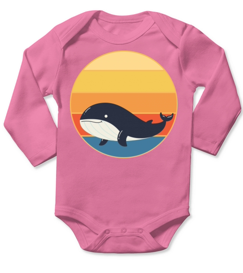 Cute Kawaii Whale Retro Sunset Vintage Ocean Long Sleeve Baby One-Piece