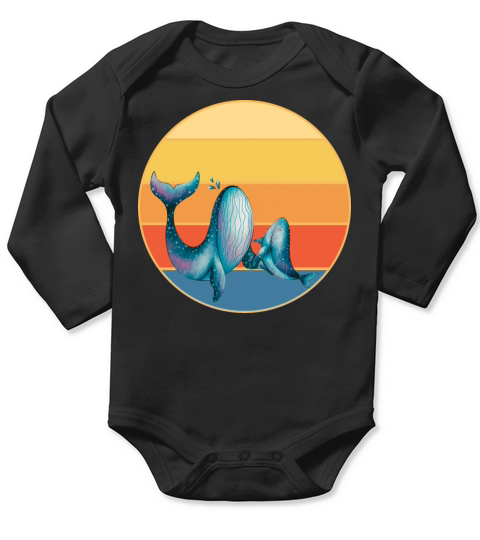 Cute Kawaii Whale Retro Sunset Vintage Ocean Long Sleeve Baby One-Piece