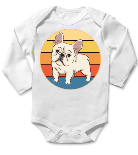 French Bulldog Dog Breed Vintage Retro Sunset Long Sleeve Baby One-Piece