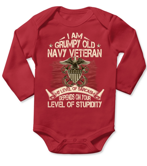 Im A Grumpy Old Navy Veteran Level Of Sarcasm Long Sleeve Baby One-Piece