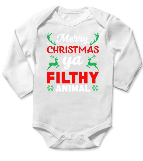 Merry Christmas ya Filthy Animal Long Sleeve Baby One-Piece