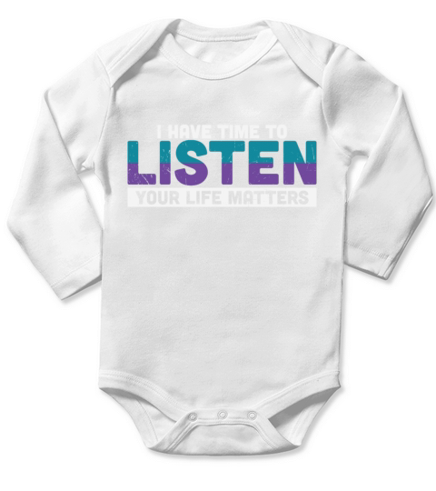 Purple Teal Ribbon I Have Time To Listen Long Sleeve Baby One-Piece