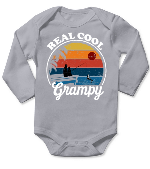 Retro Vintage Reel Style Cool Grampy Fishing Lover Long Sleeve Baby One-Piece
